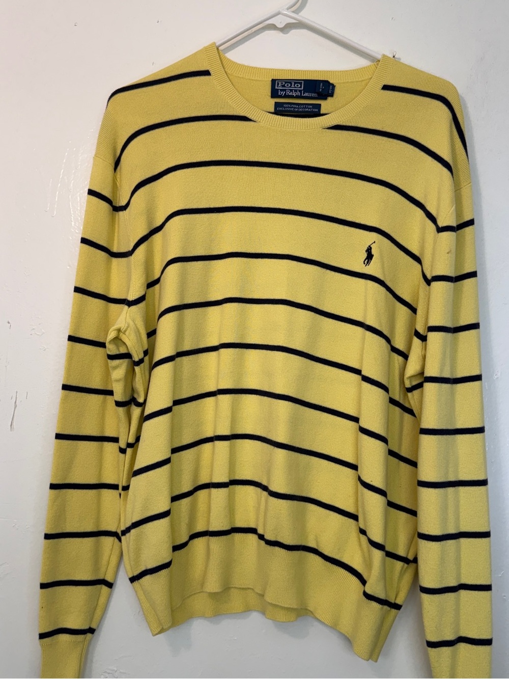 Polo Ralph Lauren Pima Cotton Striped Knit Crewneck Sweater Yellow Navy XL